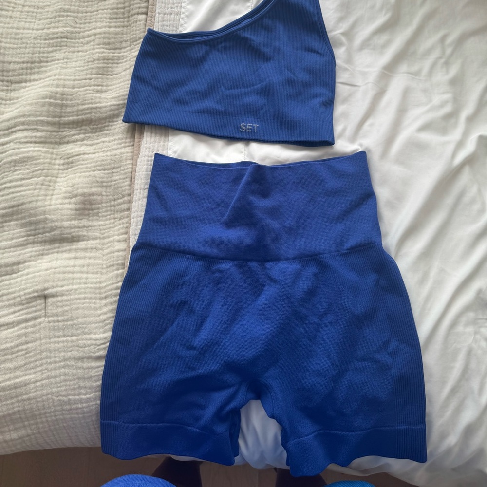 Set Active Royal Blue biker shirt and one shoulder top set